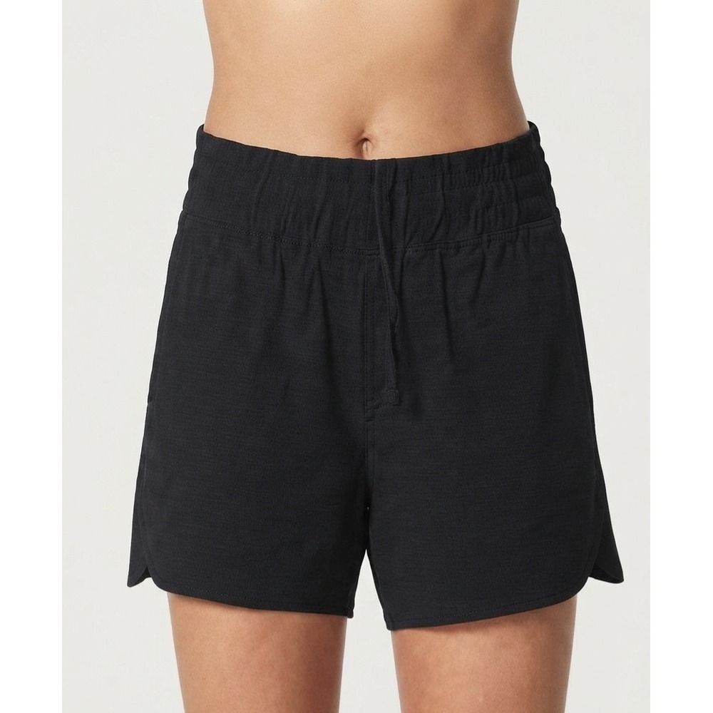 Lands End Womens Black Active Shorts Smocked Waist Liner Large 14-16 NEW